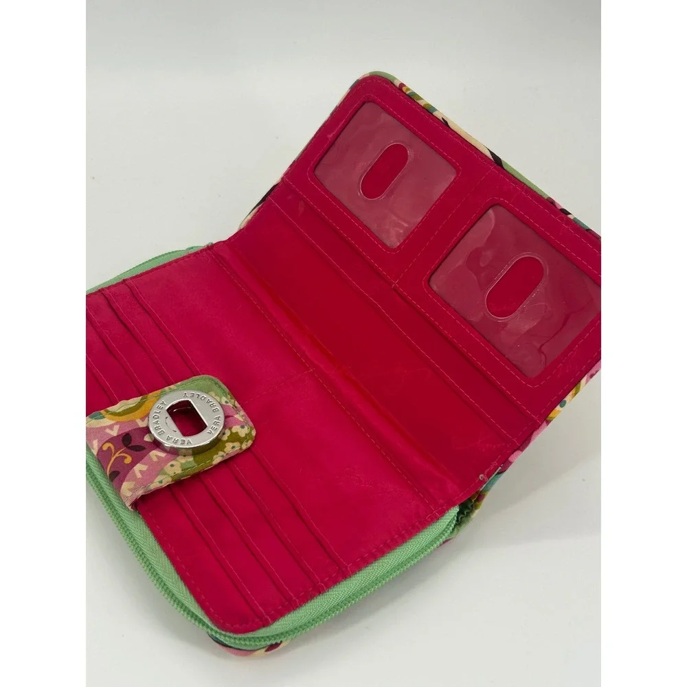 Vera Bradley Turn Lock Zip Around Wallet Pink Green Paisley Floral Y2K